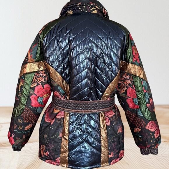 Farm Rio NEW Black Wild Bananas Metallic Reversible Puffer Sz S Jacket 50B $350 - Picture 7 of 16